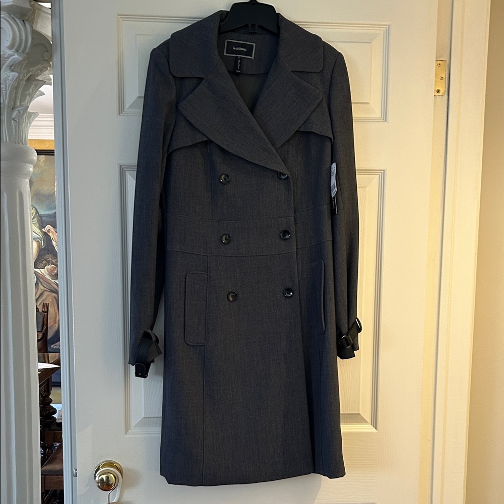Le Chateau Women's Dark Gray Double-Breasted Trench Coat